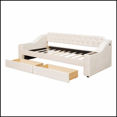 Lit de jour rembourré avec accoudoirs de rangement et port USB, parfait pour la vie moderne et l'efficacité de l'espace