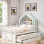 Lit maison avec lit gigogne, tablettes de tête de lit et tiroirs de rangement-354876129-354876128