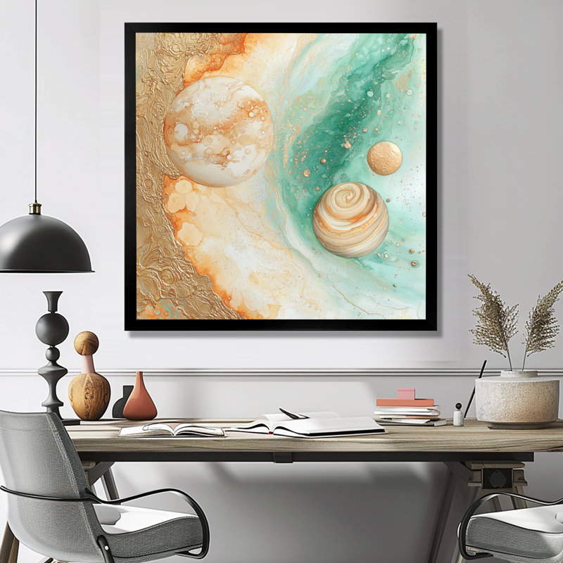 Mystic Glow Of Planets - Art mural imprimé, H 16 po x l 16 po, Reproduction encadrée d'une seule photo sans pass, Noir