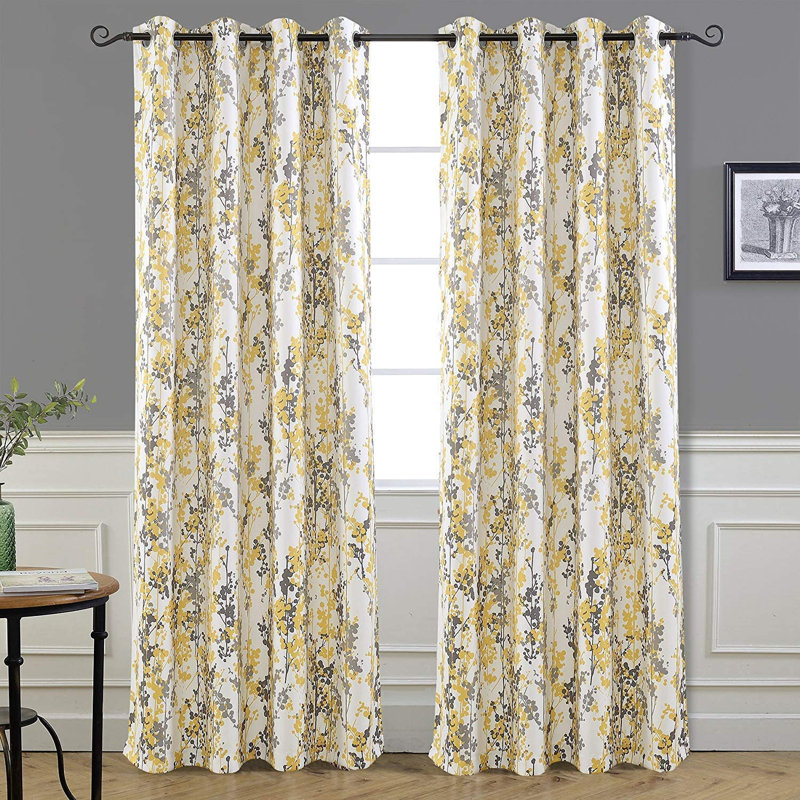 Rideaux de fenêtre Aalayjah , L 52 po x L 84 po, Jaune doré / gris