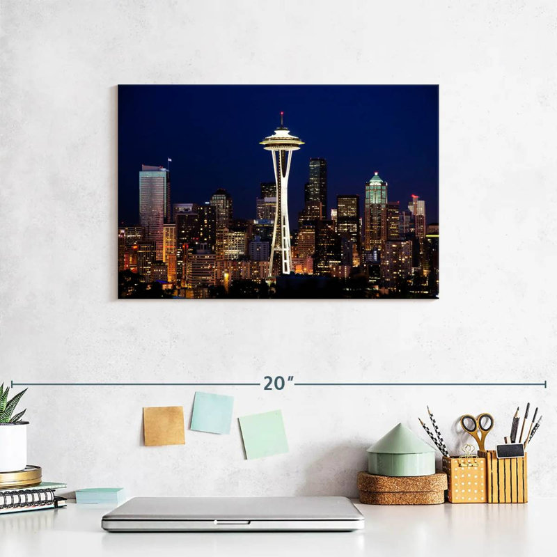 Ravi Seattle Night Cityscape, 8" H x 12" W