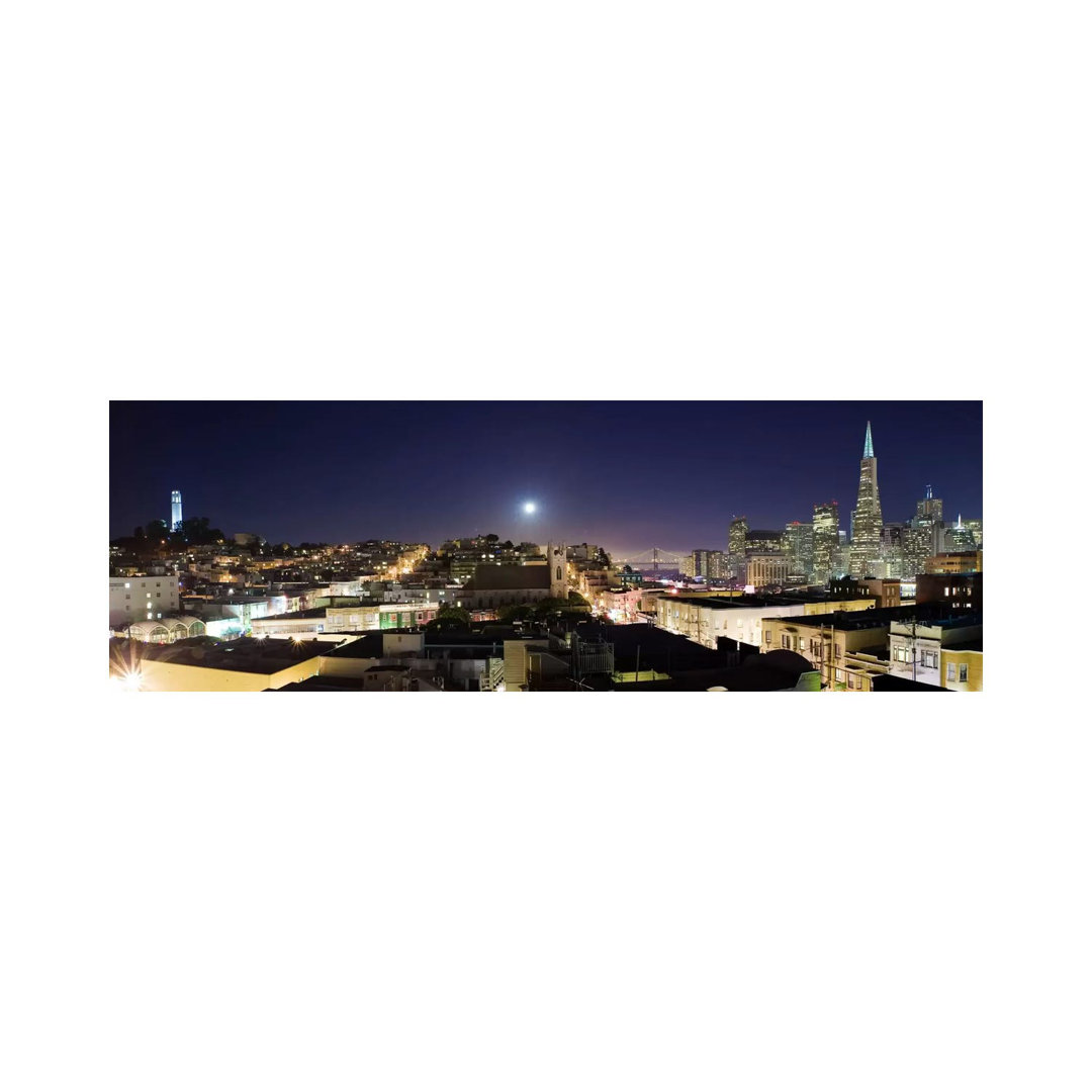 San Francisco Panoramic Skyline Cityscape (Night) - Wrapped Canvas Panoramic Print