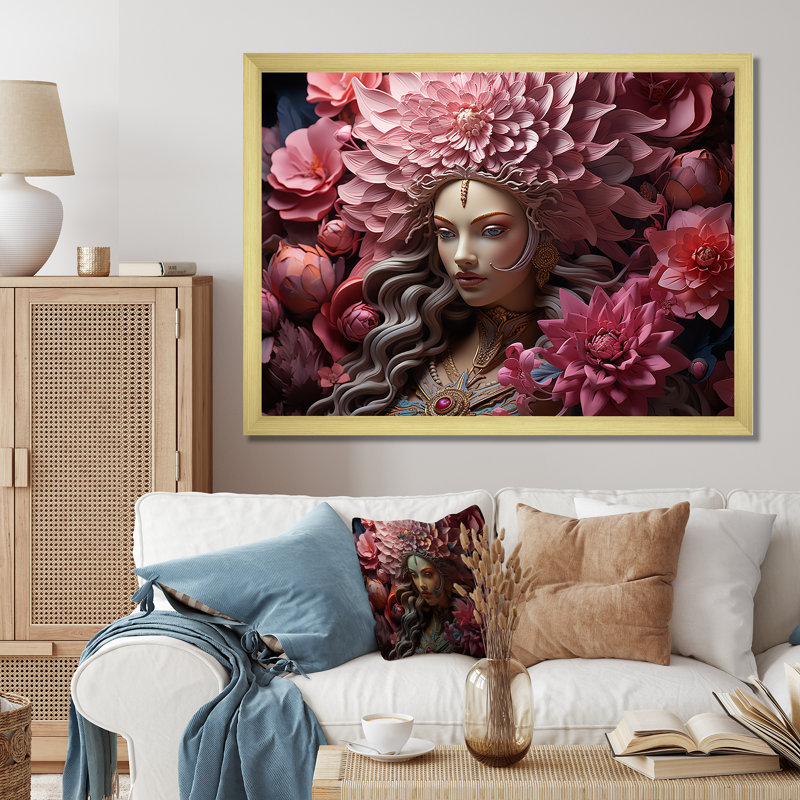 «Devis Divine Dahlia Hinduism I», reproduction sur toile, Cadre doré simple, H 12 po x l 20 po x P 1 po
