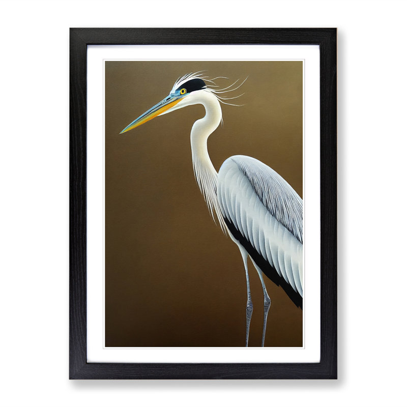 Vitrolles Heron Bird Traditional Vol.1 - Picture Frame Print, 46cm H x 34cm W x 2cm D, Black