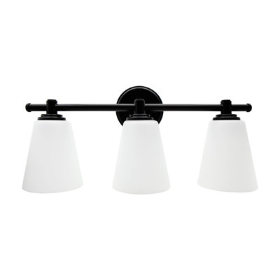 Miroir de salle de bain 3 lumières noir sur miroir de salle de bain, luminaires de salle de bain avec abat-jour en verre givré, applique murale moderne, douille E26 (ampoules non incluses)