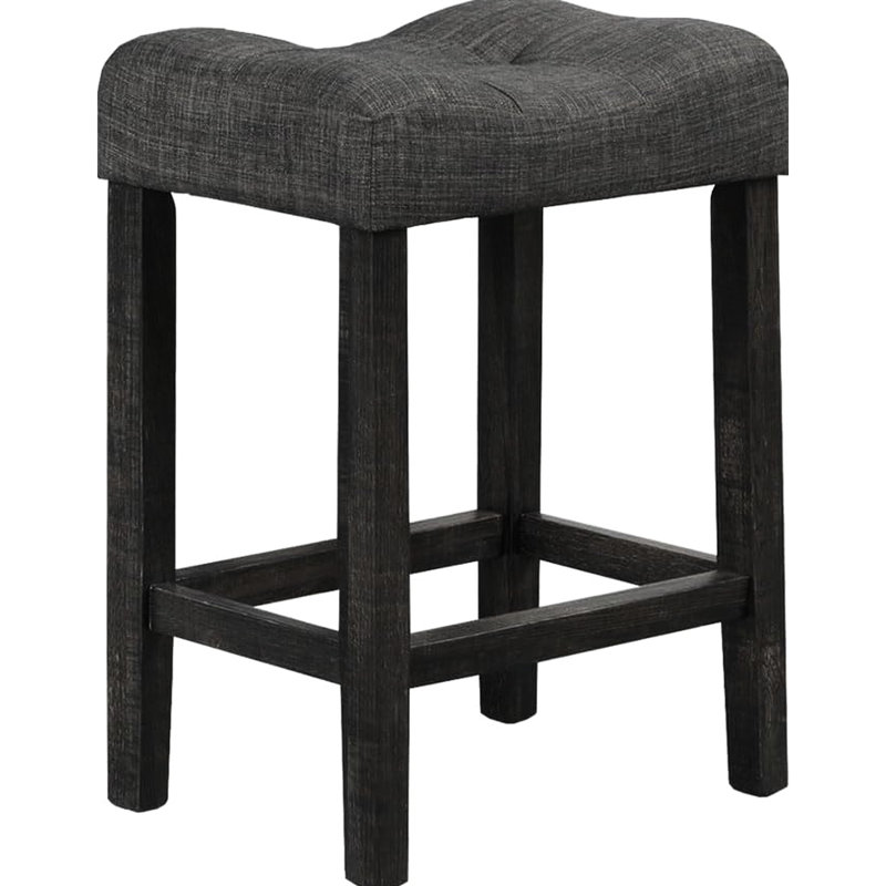 De 2 tabourets de salle à manger à hauteur de comptoir transitionnels gris anthracite avec repose-pieds et siège rembourrés, revêtement en mélange de lin, structure en bois d'ingénierie, tissu de cuisine à installation rapide, pour plus de stabilité