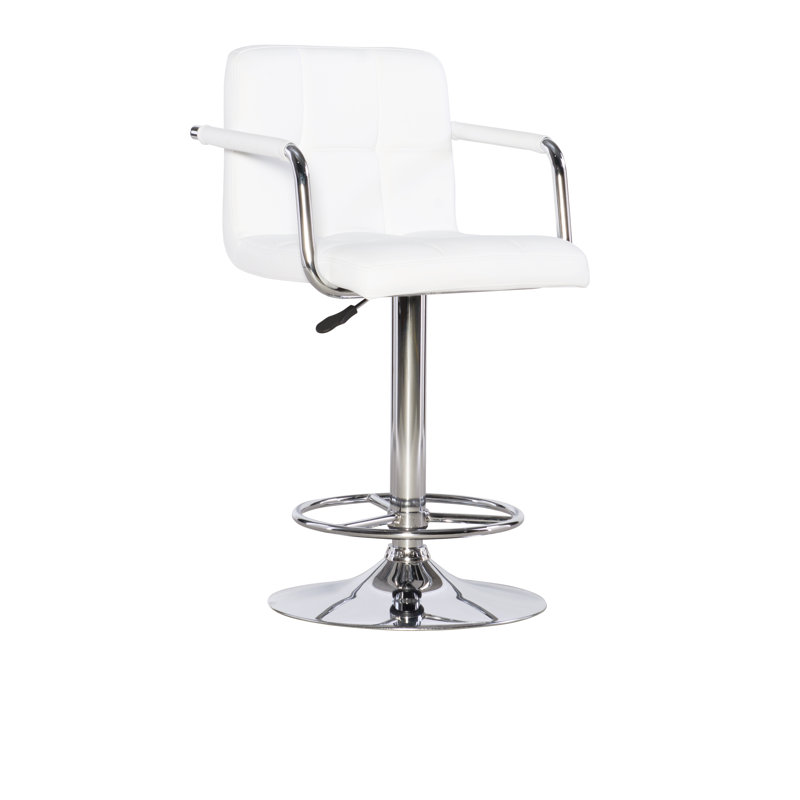 Aishvi Swivel Upholstered Adjustable Height Counter Stool with Metal Frame, White