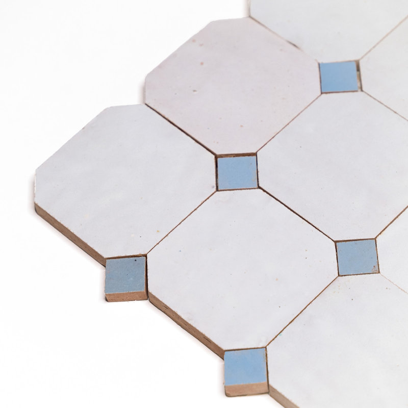 Carreau de mosaïque murale 12 po x 12 po Bouchon Zellige, Off-White/Light Blue