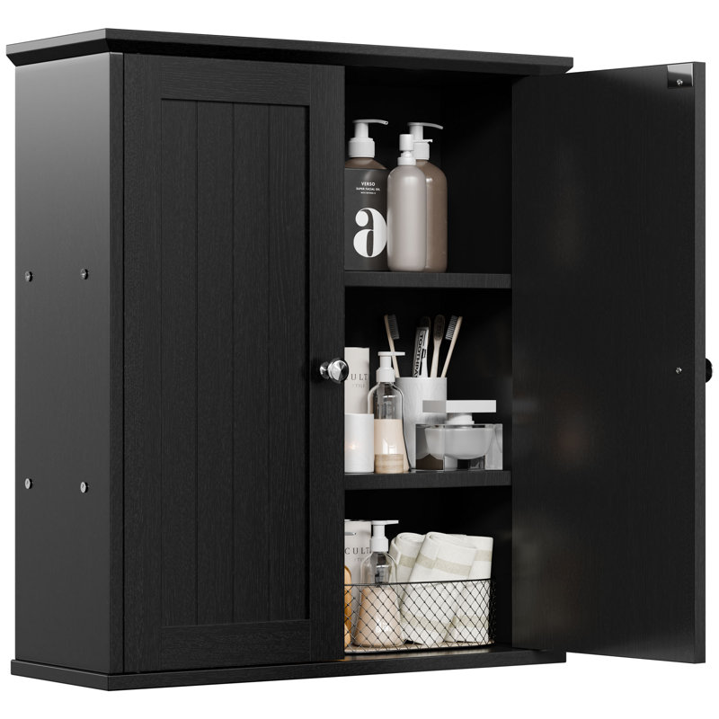 Armoire murale moderne en bois - Rangement pour médicaments résistant à l'eau pour la salle de bain et la cuisine, Noir