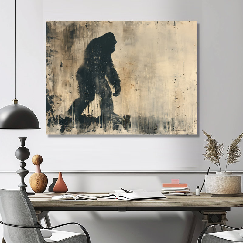 «Black Beige Shadow Silhouette Bigfoot», impression d'art mural Bigfoot, Toile tendue, H 34 po x l 44 po x P 1,5 po