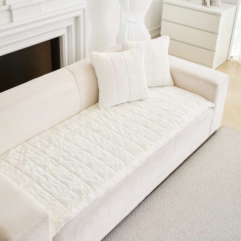 Fur Sofa Cushion Cover Slipcover, Non-Slip Couch Cushion, Ivory Faux Fur, 2" H x 83" W x 27.56" D