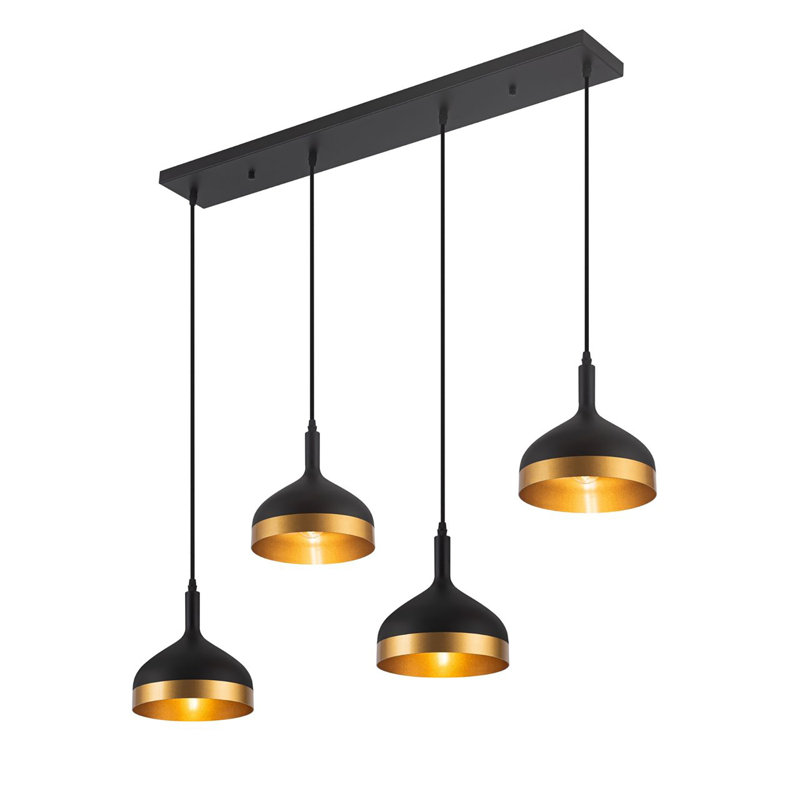 4 - Light Dimmable Bell Chandelier, Black/Gold