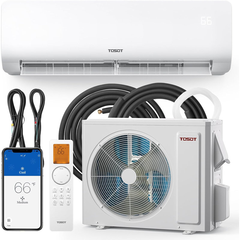 Système de climatisation et de chauffage mini-split TOSOT 18 000 BTU, unité de climatisation inverter sans conduit compatible Wi-Fi 20 SEER2 avec ensemble de conduites en cuivre de 4,9 m, commande vocale, 208-230 V, série Cosmo