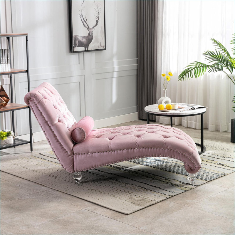  Chaise longue incurvée incurvée en velours rose doux pour le salon de la chambre à coucher, Rose