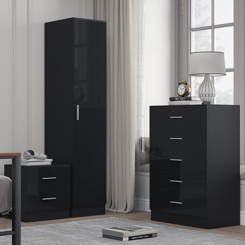 Eva Piece Bedroom Set, Black Gloss / Black Oak