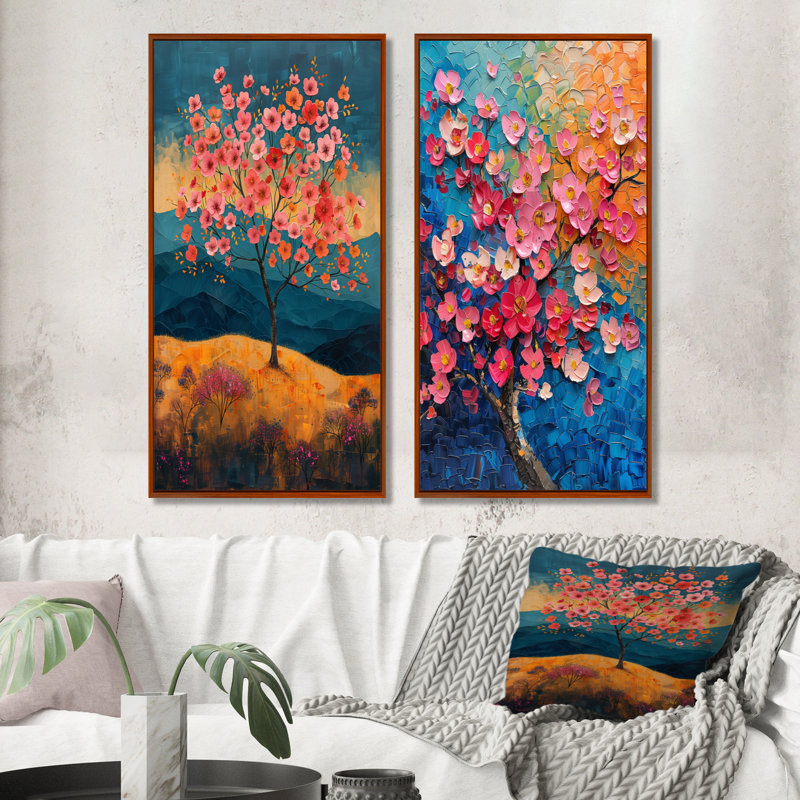 Radiant rose bleu cerisier I - ensemble de 2 fleurs de cerisier, H 40 po x l 40 po, Impression encadrée, Brun