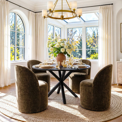4- Person Dining Table Sets With Round Table & 4 Upholstered Chenille Swivel Dining Chairs