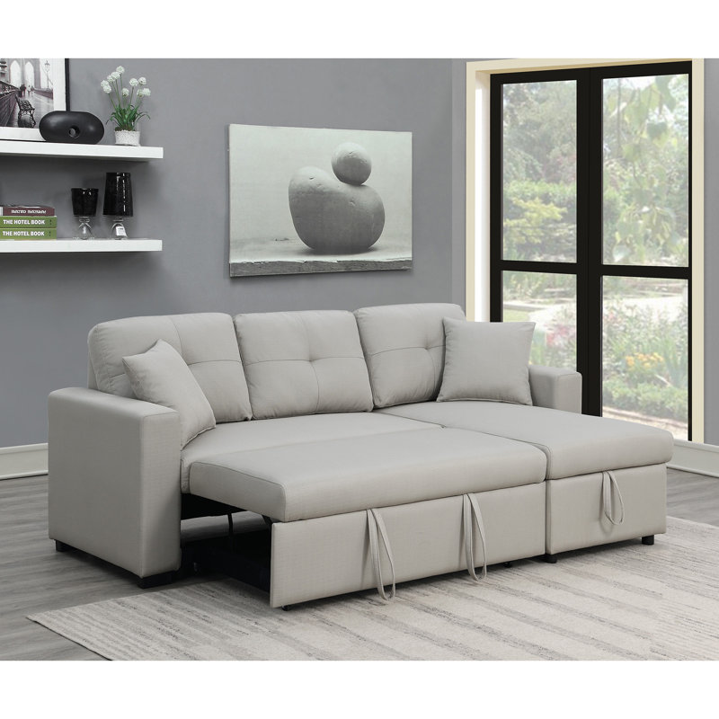 Markleeville Upholstered L-Shaped Sectional Reversible, Beige Chenille