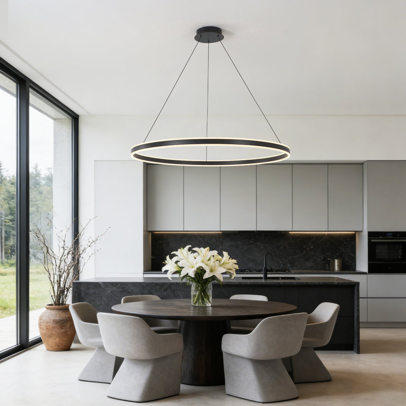 Luminaire suspendu à DEL Dilnoza, Noir mat, 59" H x 39.4" W x 39.4" D