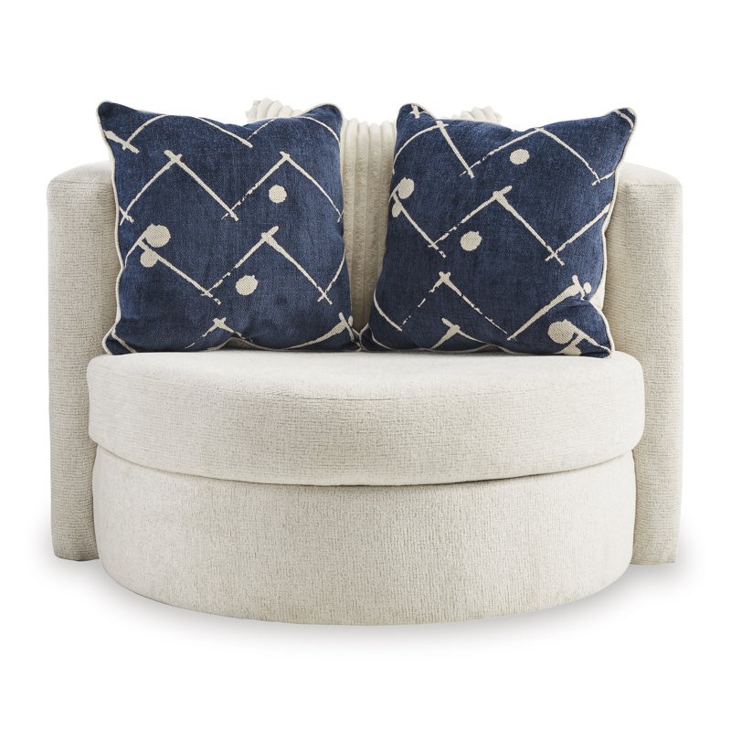 Ivory Plush Curved Swivel Accent Chair with Pillows