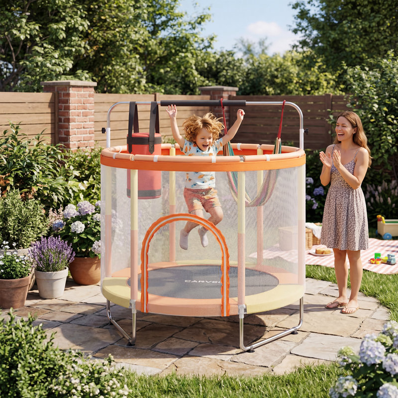 Trampoline 60 po pour enfants, capacité de 400 lb, mini trampoline pour tout-petits approuvé par l'ASTM avec filet de sécurité et barre de gymnastique réglable