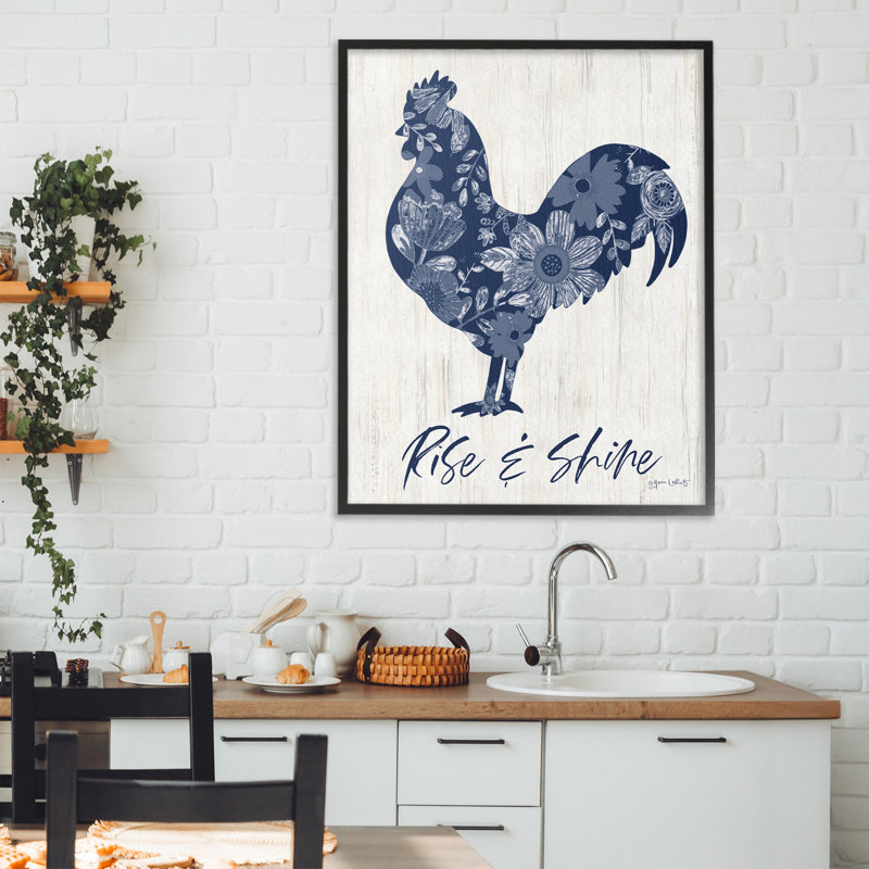 Impression florale de coq floral Rise & Shine, conception par Annie Lapoint, H 30 po x l 24 po, Giclée encadrée noir minuit