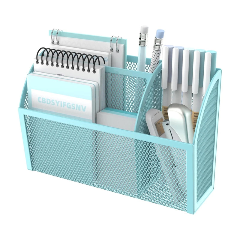 Boîte de rangement magnétique à 3 grilles avec porte-stylo, panier d'organisation magnétique en métal, Bleu