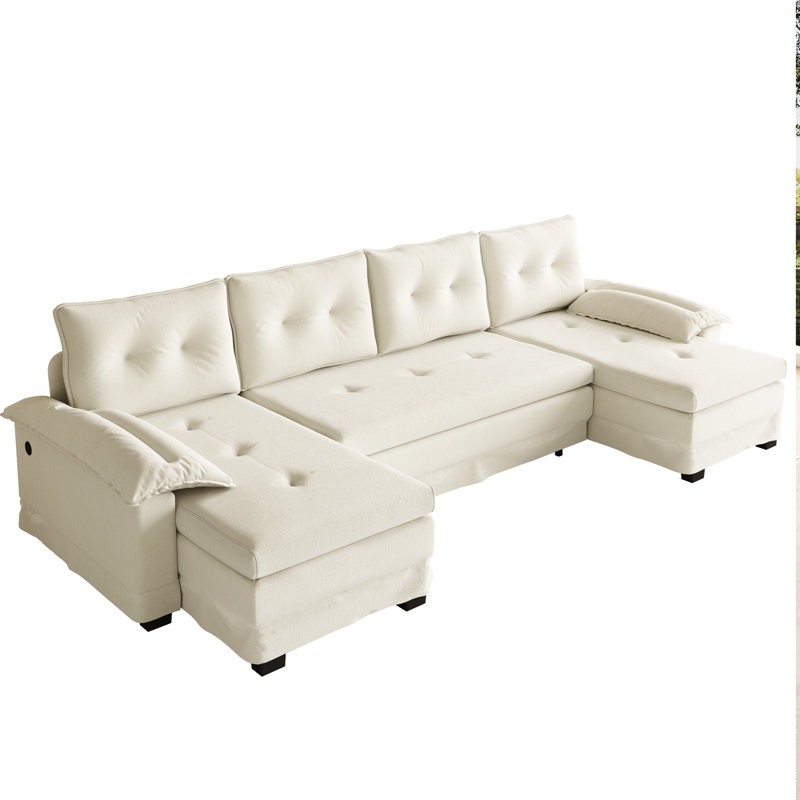 Canapé-lit moderne Haven, Beige, chenille blanche