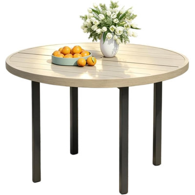 Metal Outdoor Table, Round Table for 6 with Umbrella Hole, Patio Table with Modern Minimalist Design
