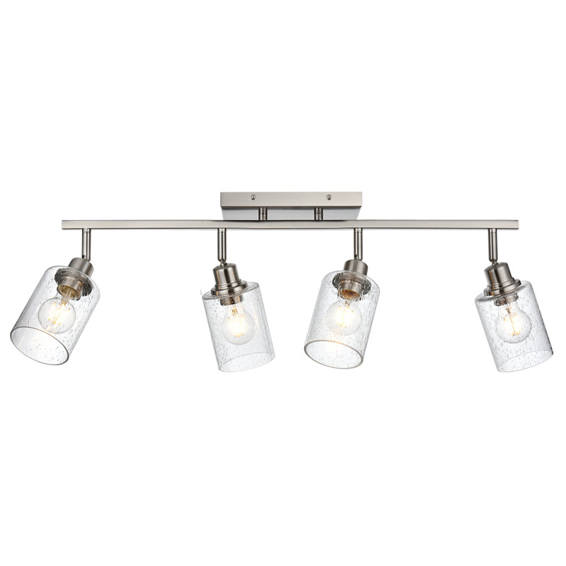 Modern Complete Track Lighting Kits 4 Lights Brushed Nickel Vanity Light With Seeded Glass Shade,Industrial Inddoor Ceiling Spot Light Fixtures Kitchen Track Lights With Flexibly Rotatable Light Head