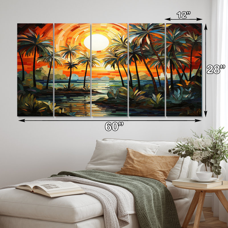 «Orange Palm Trees Mosaic V» sur toile, reproduction de 5 pièces