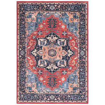 Willamae Orlando Felt/Velvet/Laminated Film Machine Washable Southwestern Rug in Rust/Blue