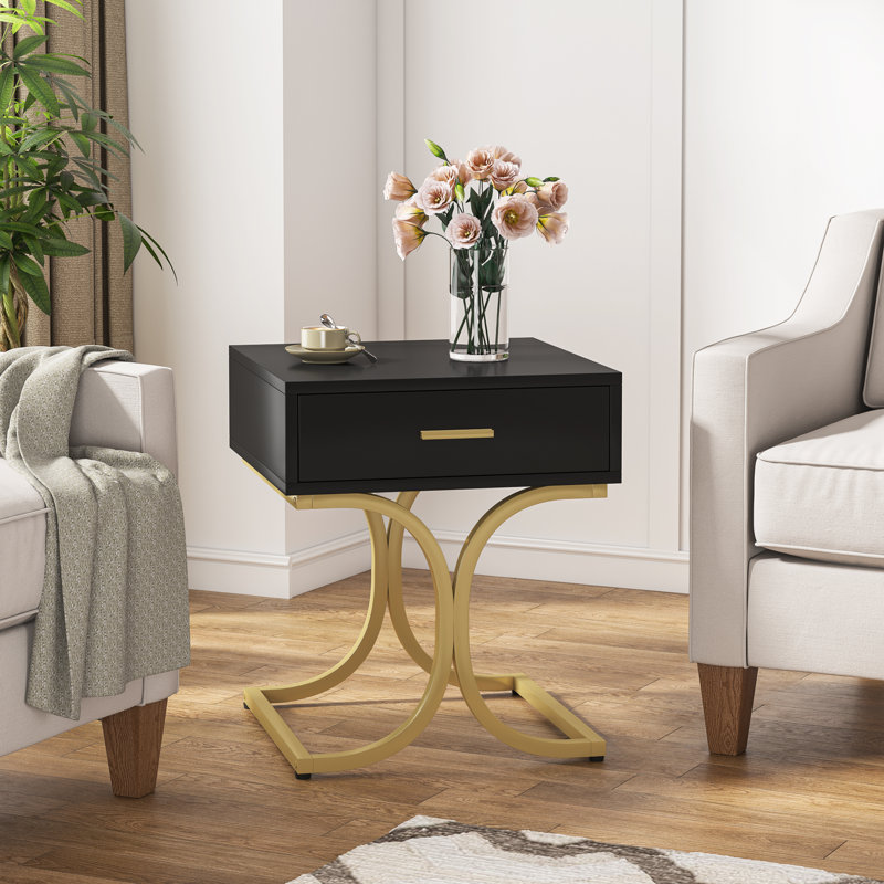 Celesse 45cm W Steel Bedside Table, Black/Gold
