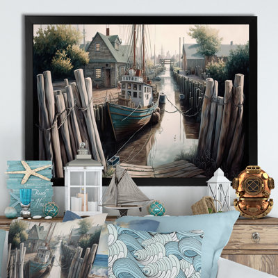 " Rustic Port With A Fishing Boat V "