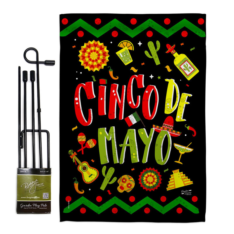 Double Sided 18.5'' H x 13'' W Polyester Cinco De Mayo Flag Set