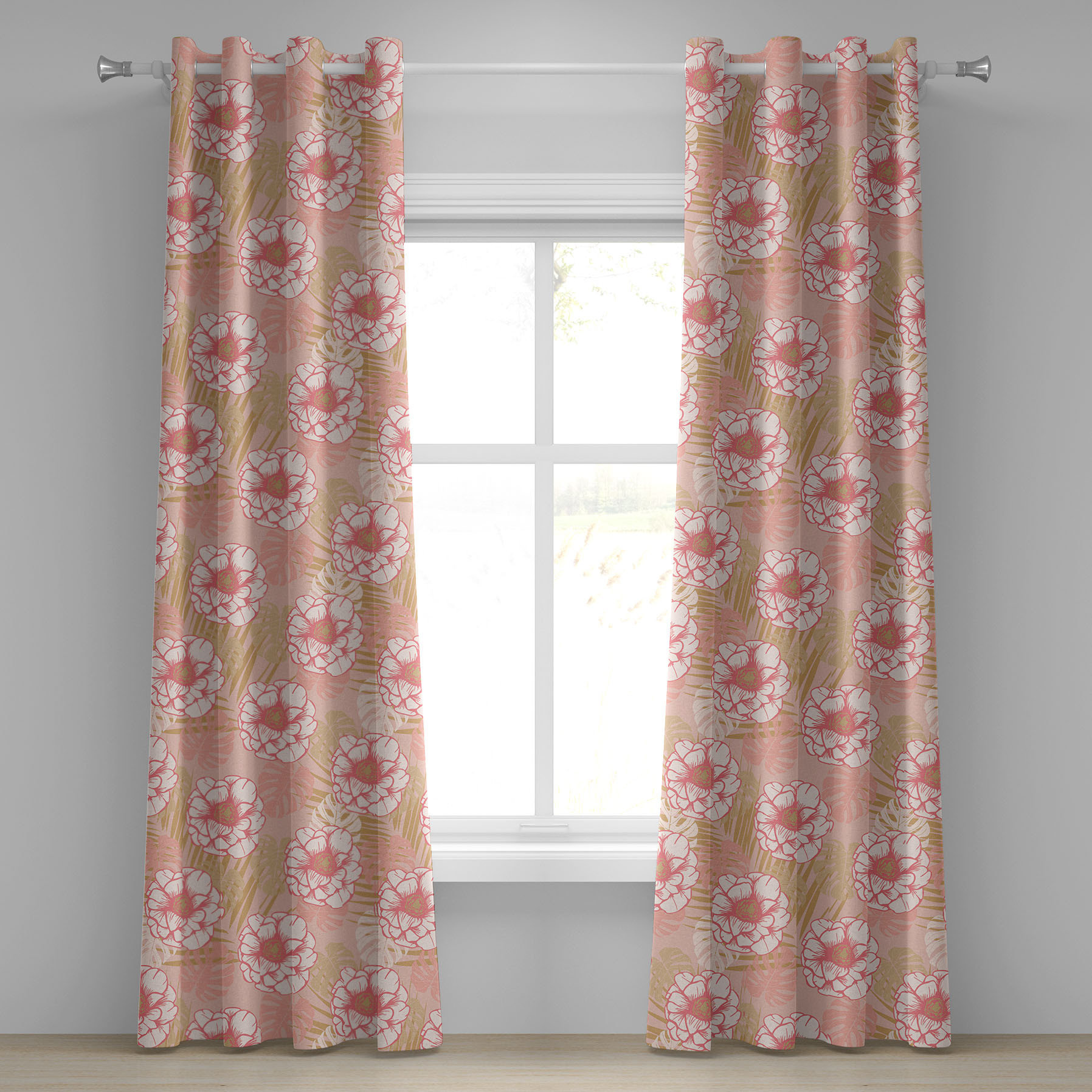 Red Barrel Studio® Rosette Pattern Grommet Curtain Aloha Roses Leaves ...