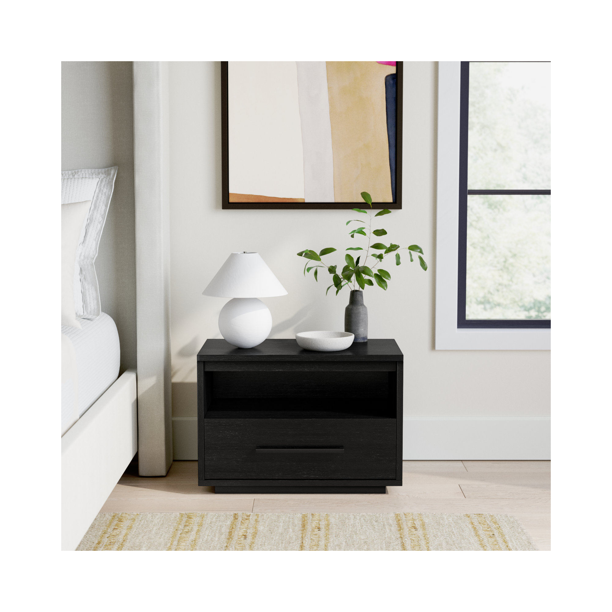 Roxie 1 - Drawer 24.8" Nightstand, Black