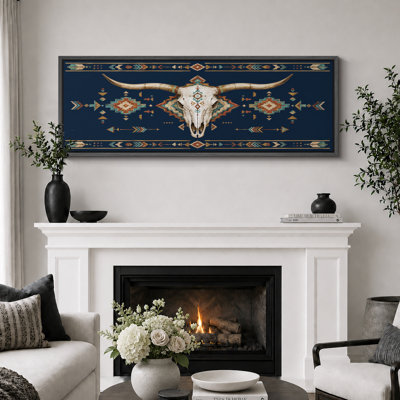 Southwestern Bull Skull Boho Western Rustic Bedroom Decor Extra Large Pictures Framed Canvas Print Wall Art