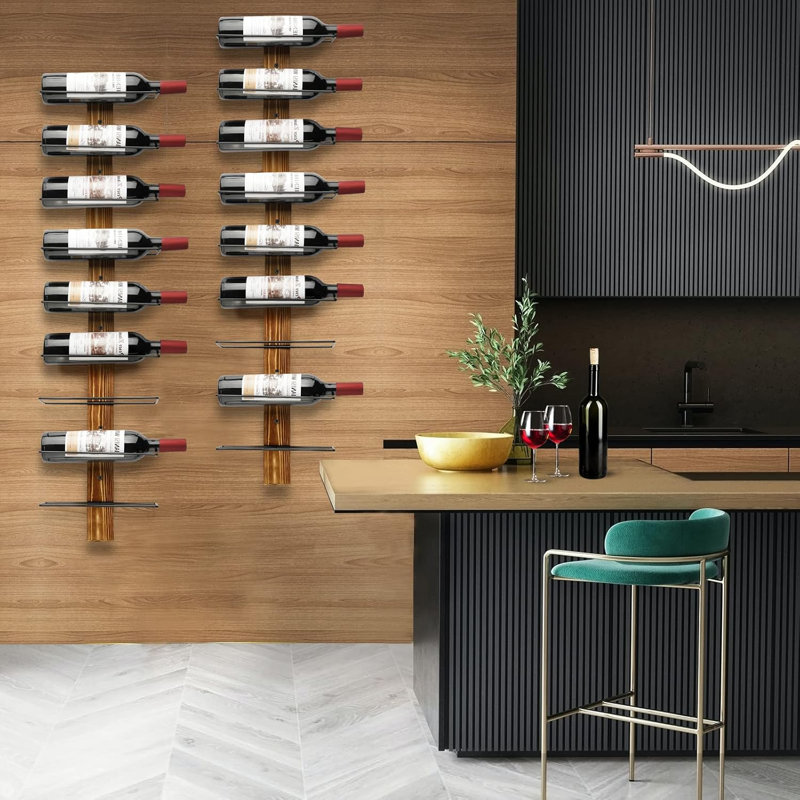 Wall-Mounted Wine Rack - Pine Wood Holder for 12 Bottles - Display for Kitchen, Dining Room, Bar