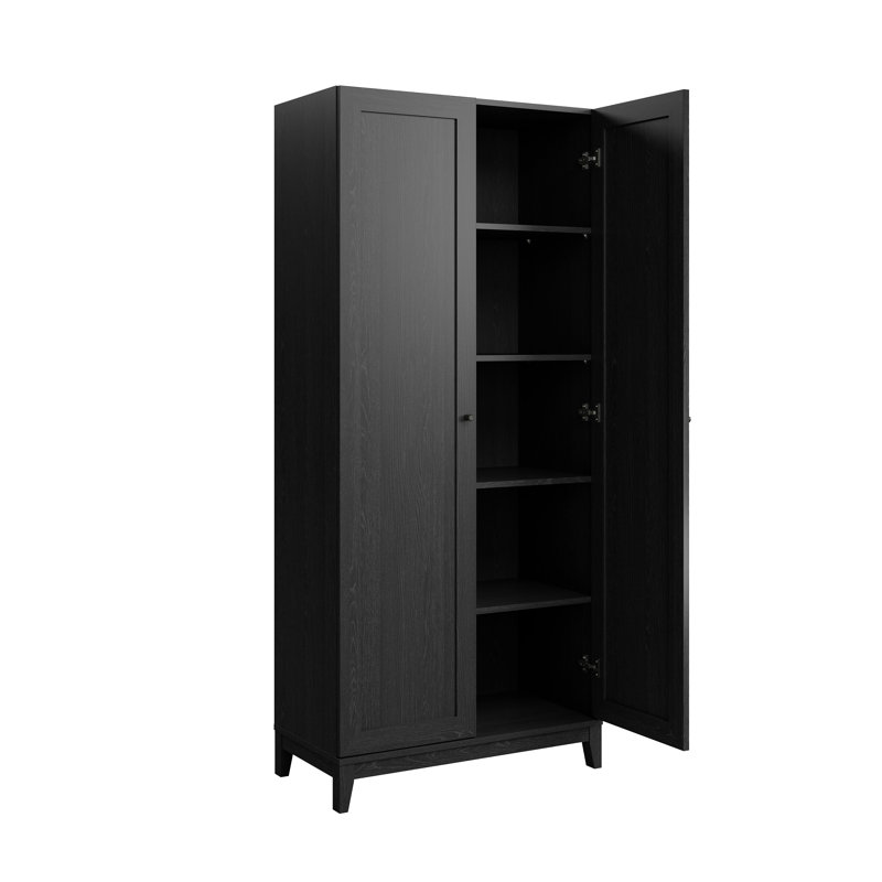 Armoire de rangement de bureau 72 po avec 3 tablettes réglables et pieds en bois massif Gonroff Oak, Noir, noir, noir, noir
