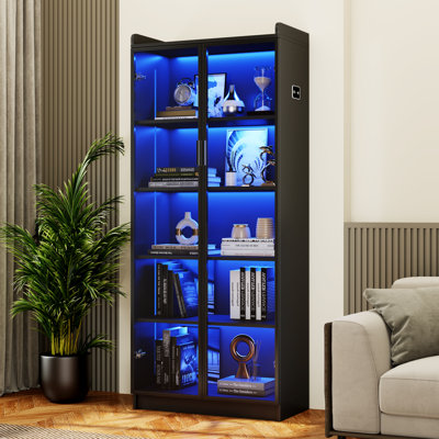 65" Led Display Cabinet With Doors & Adjustable Shelves