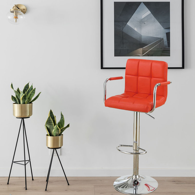 Swivel Upholstered Adjustable Height Counter Stool, Red