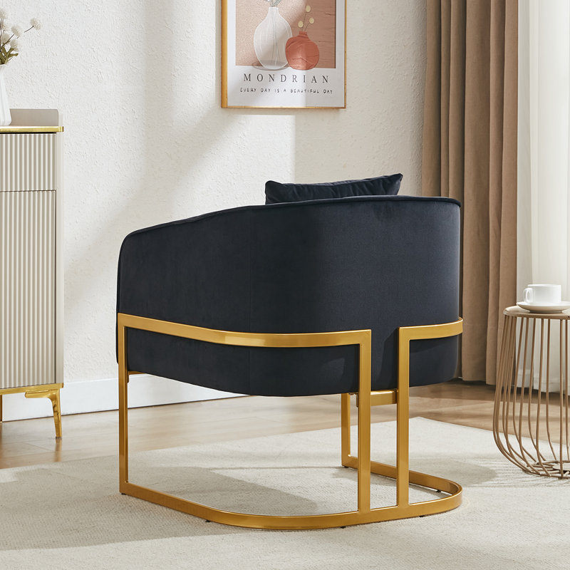 Upholstered Barrel Chair With Metal Base, Black