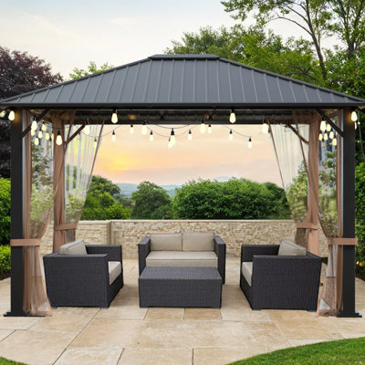 10X12FT Hardtop Metal Gazebo with Mosquito Net for Gardens,Patio,Backyard