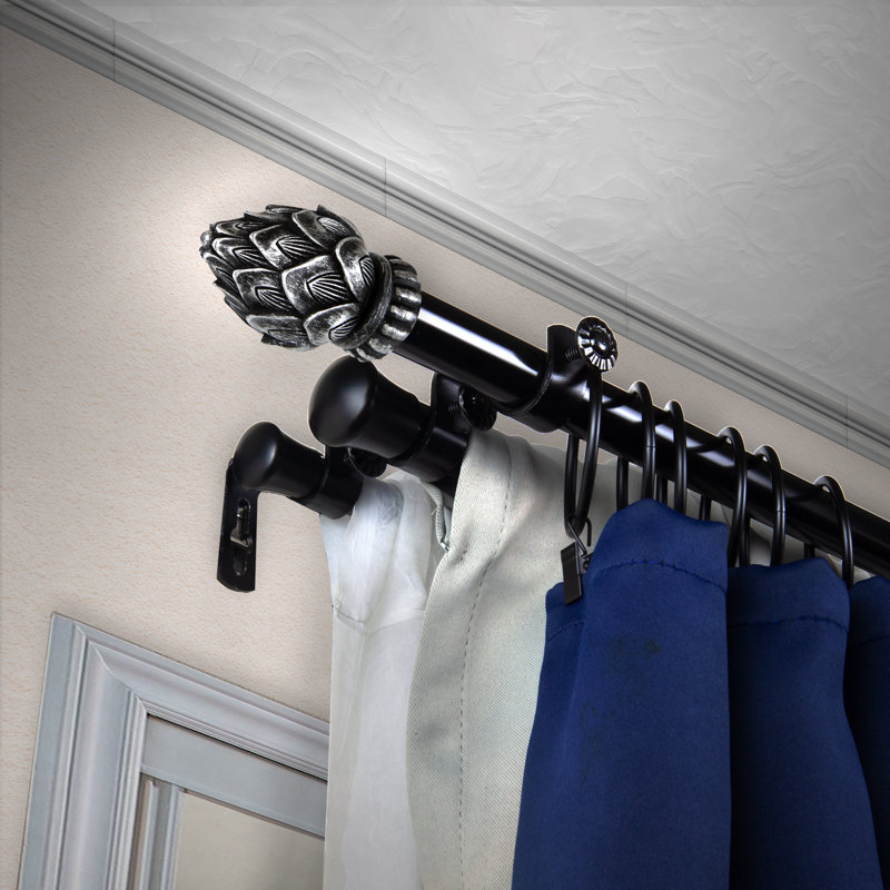 Ensemble de tringle à rideaux réglable 0,81 po Agilar, Noir, 66" - 120"