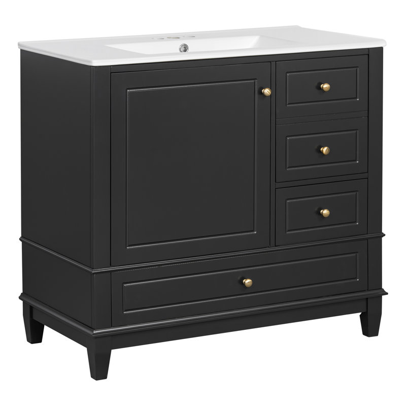 Meuble-lavabo sur pied 36 po avec lavabo en céramique, Black, 36"W