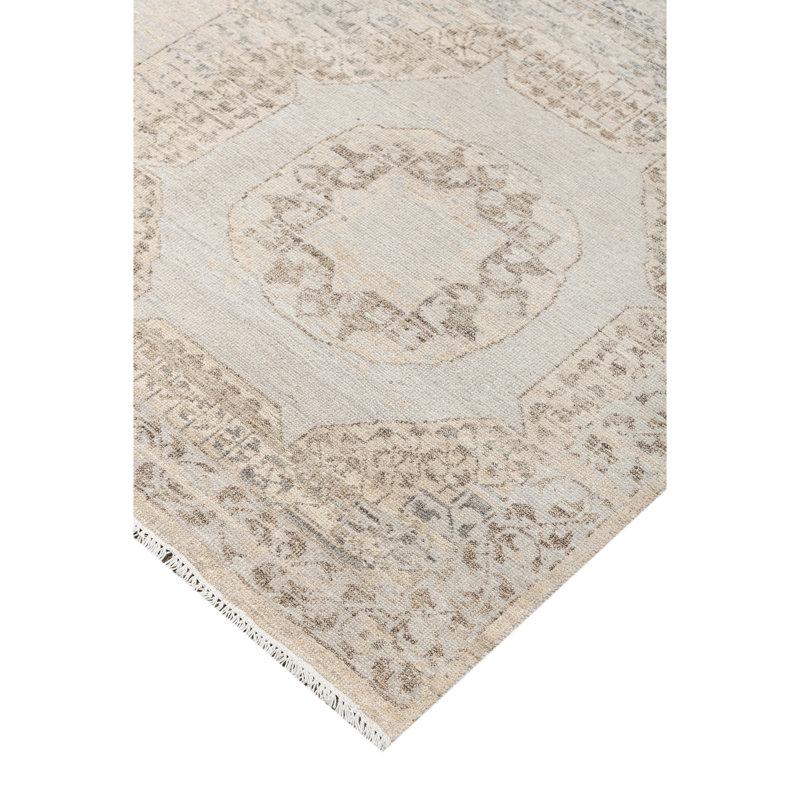 High-Quality Hand-Knotted Beige And Multi Area Rug, Rectangle 5' x 8'
