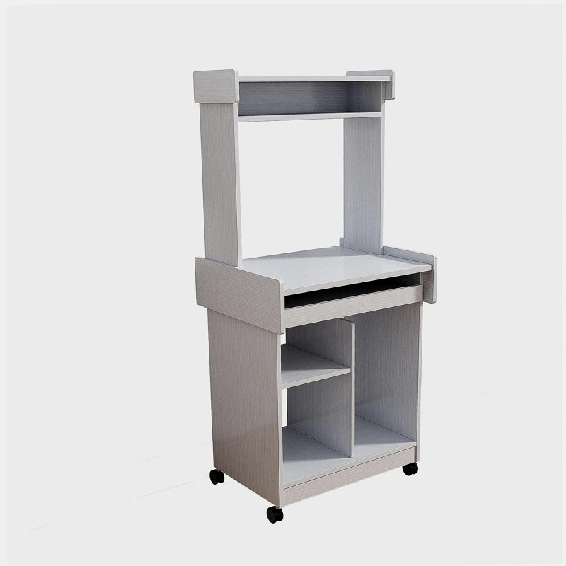 Microwave oven cart coffee station computer cart locking swivel base sliding base white, White