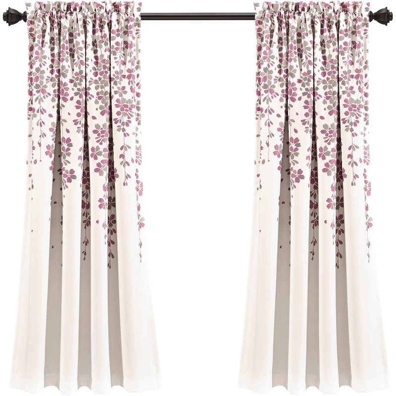 Paire de rideaux Weeping Flower, Rose / Gris, L 52 po x L 63 po