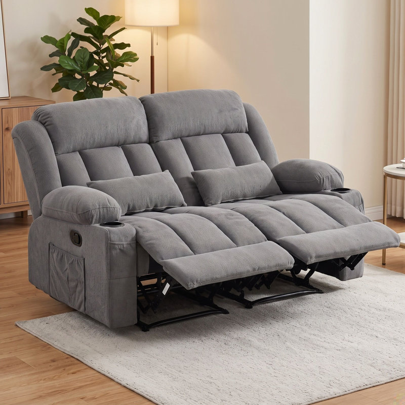 Causeuse inclinable en tissu gris avec inclinaison à 155 degrés et poches latérales